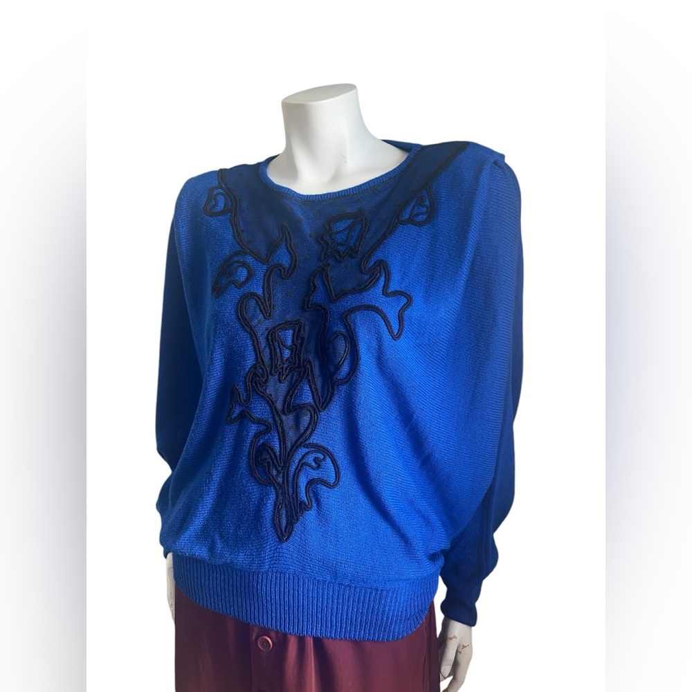 Vintage 80s Max Bradley  Cobalt Blue Lace Knit Sweater  Carrie Bradshaw S/M